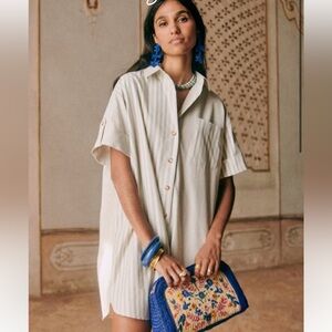 Sézane Cream and Pale Blue Striped Shirt Dress